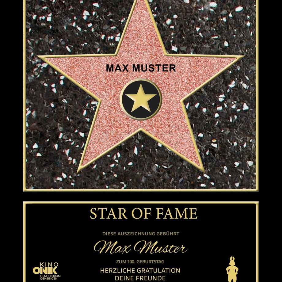 Personalisierter "Hollywoodstern" gerahmt 21cmx30cm