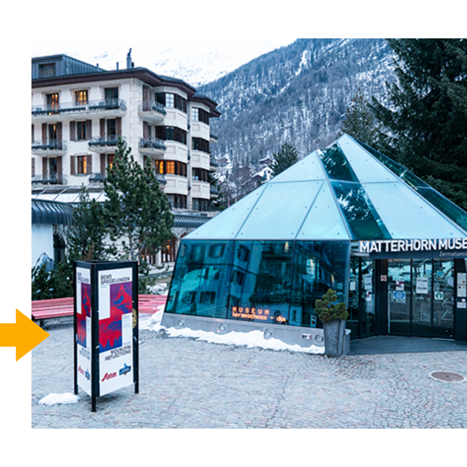 Platzierung auf Ausstellungsplakat vor Matterhorn Museum
