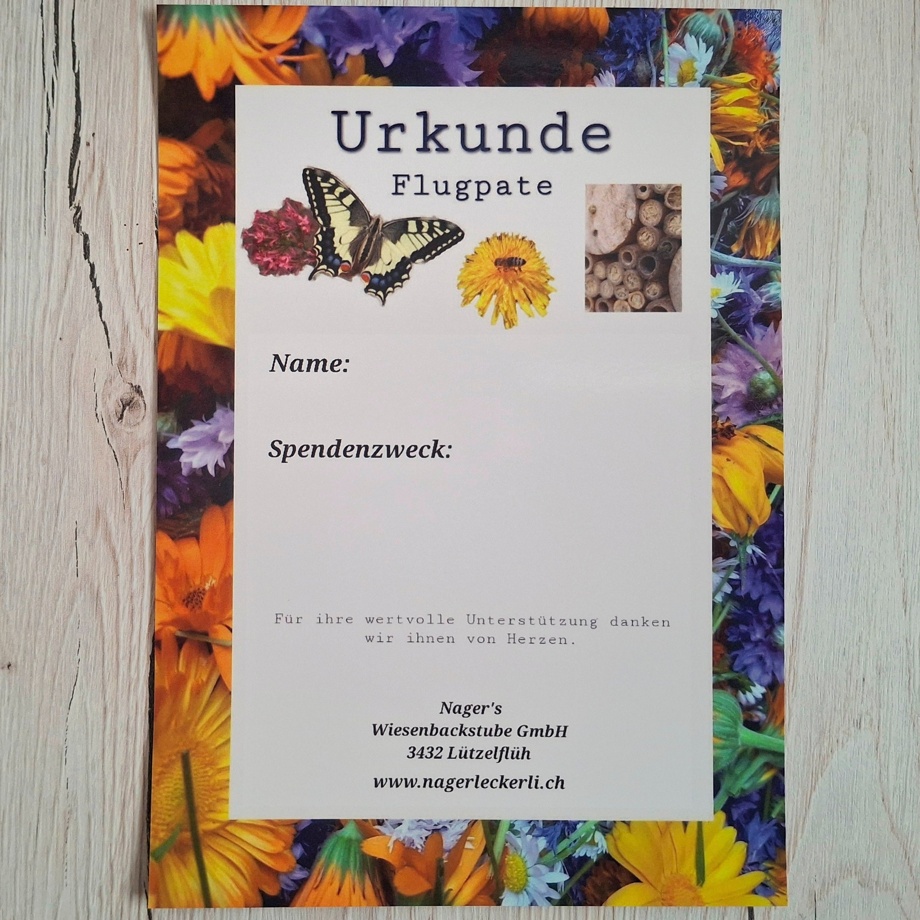 Urkunde "Flugpate" mit individuellem Namen