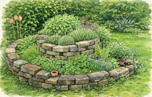 Spirale en pierres sèches de plantes aromatiques