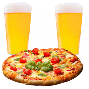 2 verres + 2 bières (ou boisson sans alcool) + 1 pizza