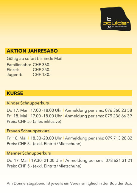 Boulder Kurse diese Woche