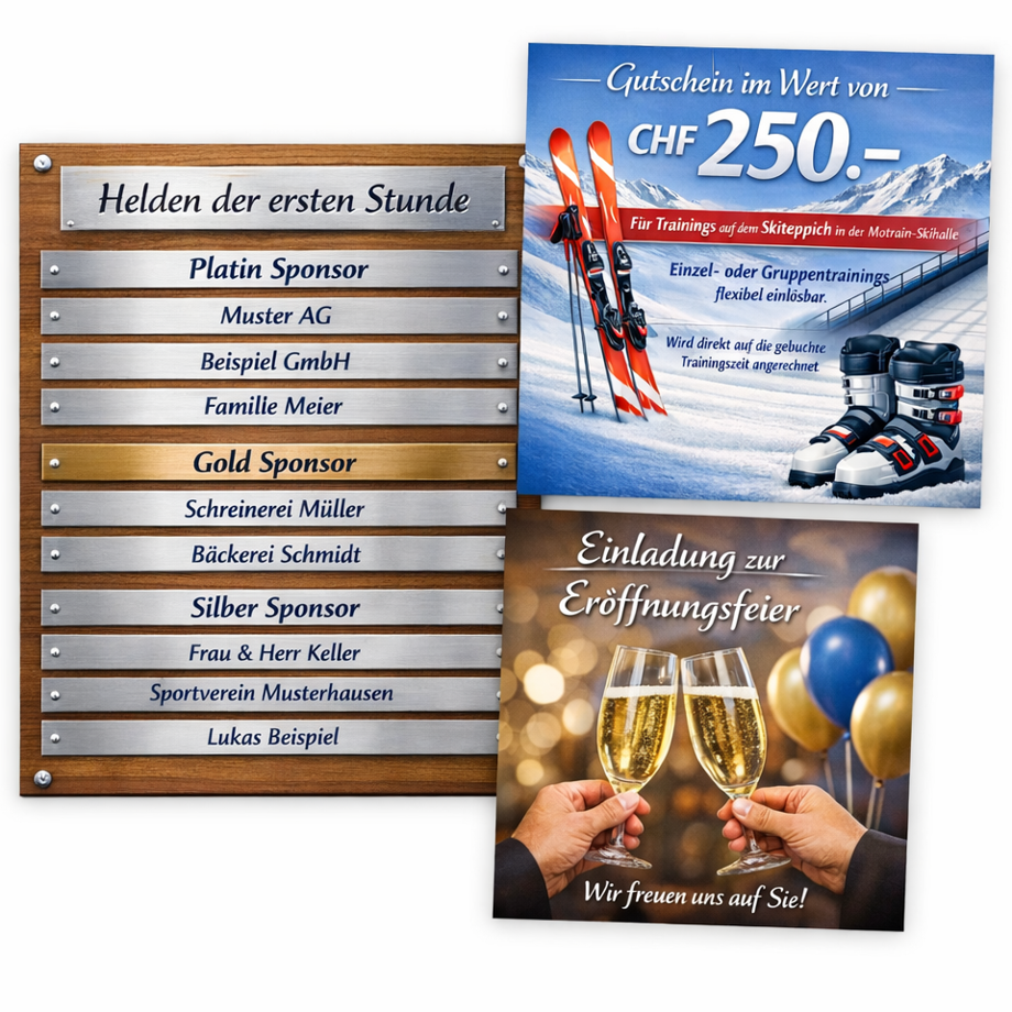 Spendentafel "Helden der ersten Stunde", Gutschein CHF 250 plus Einladung Eröffnungsfeier