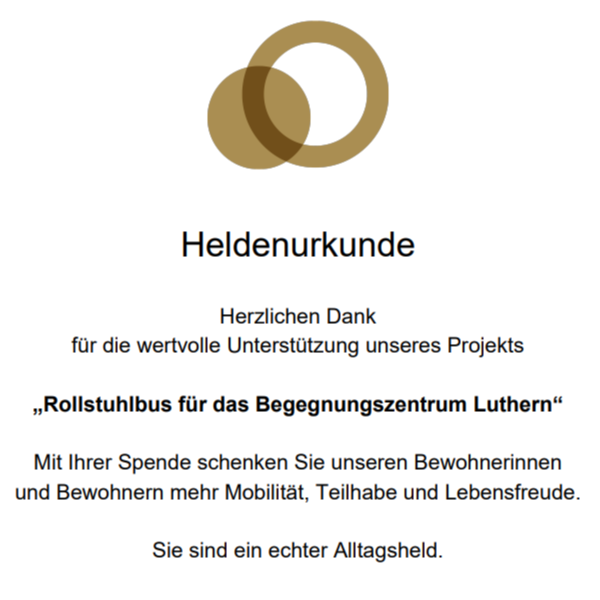 Heldenurkunde – Unterstützer Rollstuhlbus