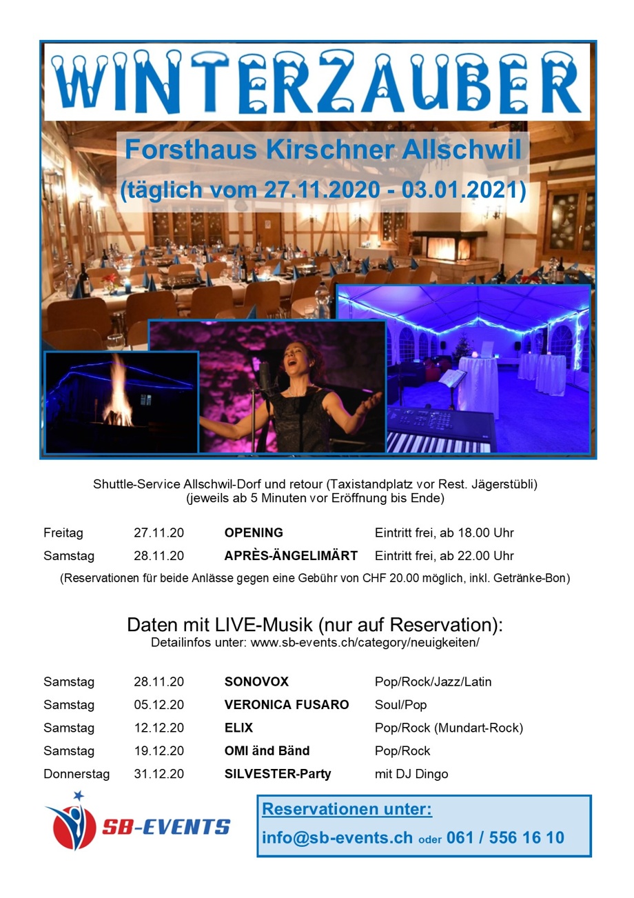 LIVE-Konzert mit Diner (Tischgrill) und sämtlichen Getränken am Winterzauber 2020