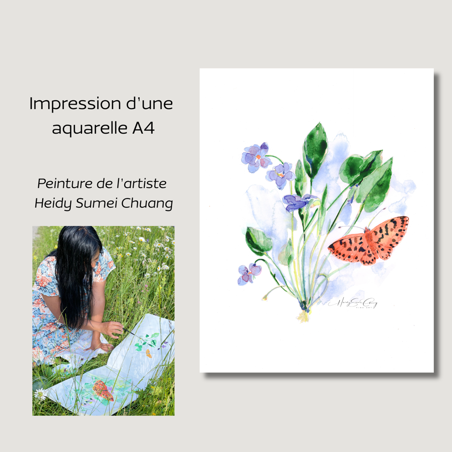 Aquarelle A4 d'un papillon par l’artiste Heidy Sumei Chuang