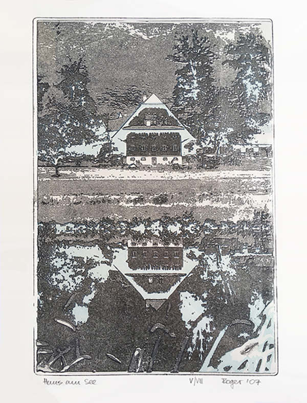 Lithografie «Haus am See», von Roger Tschopp