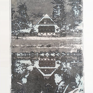 Lithografie «Haus am See», von Roger Tschopp