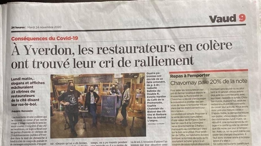 Aide et soutien aux restaurateurs d'Yverdon-les-Bains