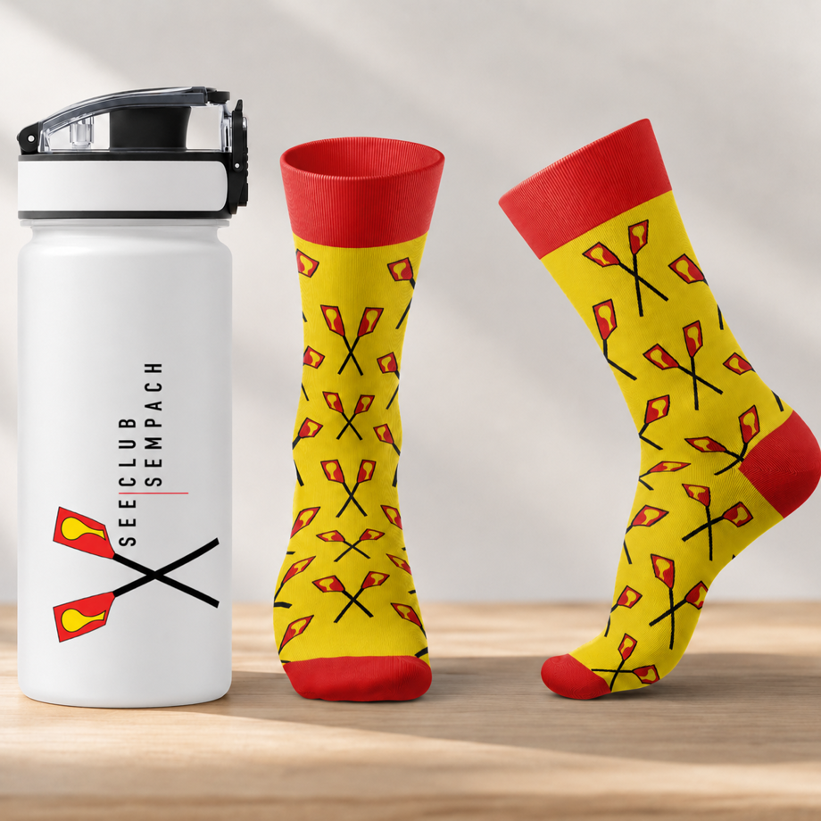 Doppelt hält besser – Trinkflasche & Socken des Seeclub Sempach