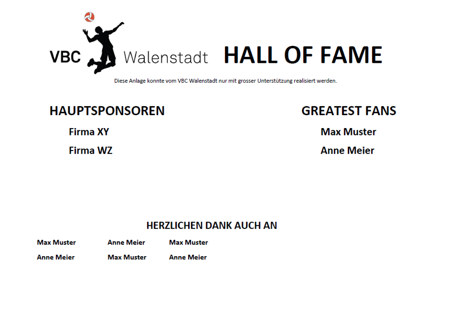 Verewigung auf Hall-of-Fame-Tafel