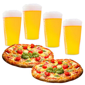 4 verres + 4 bières (ou boisson sans alcool) + 2 pizzas