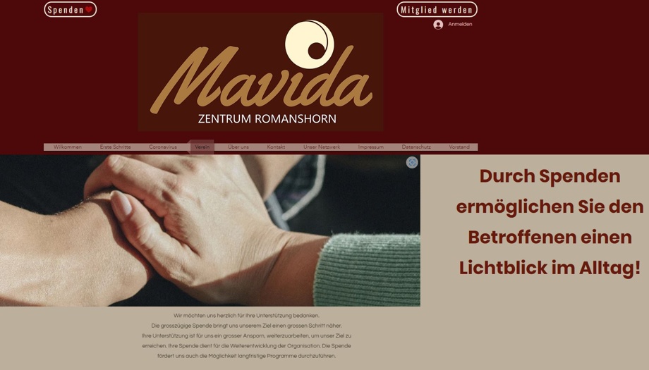 Namentliche Erwähnung auf unserer Spendentafel auf der MAVIDA-Homepage