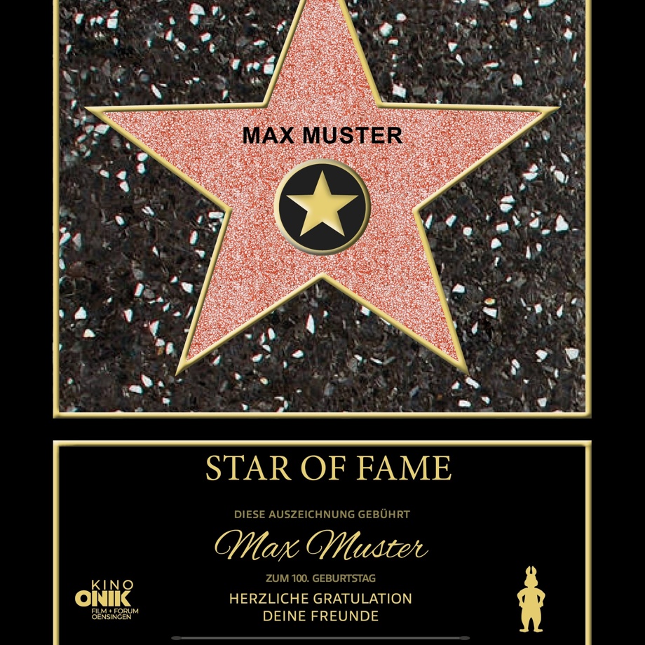 Personalisierter "Hollywoodstern" gerahmt 30cmx40cm