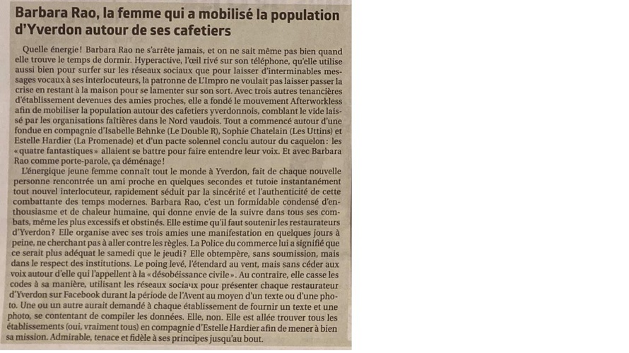 Aide et soutien aux restaurateurs d'Yverdon-les-Bains