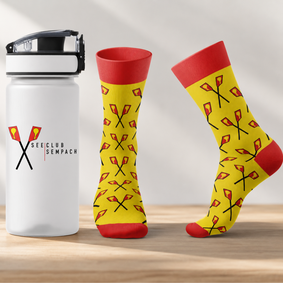 Doppelt hält besser – Trinkflasche & Socken des Seeclub Sempach