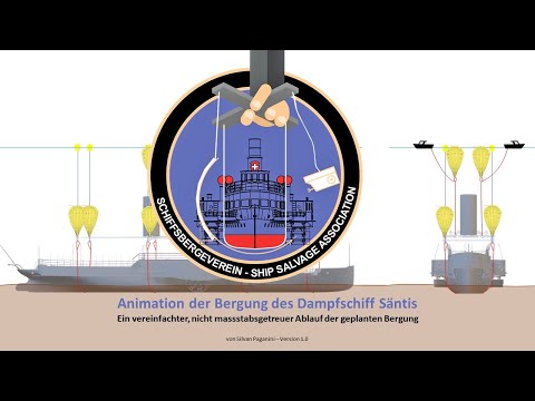 Animation der Tiefseebergung des Dampfschiff Säntis aus dem Bodensee